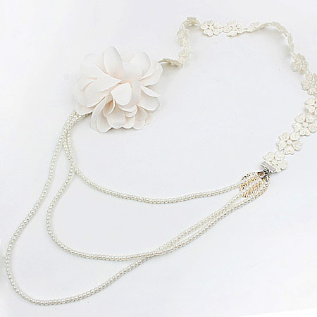 韩版时尚花朵胸针多层<em>珍珠毛衣链</em>/长款项链|韩